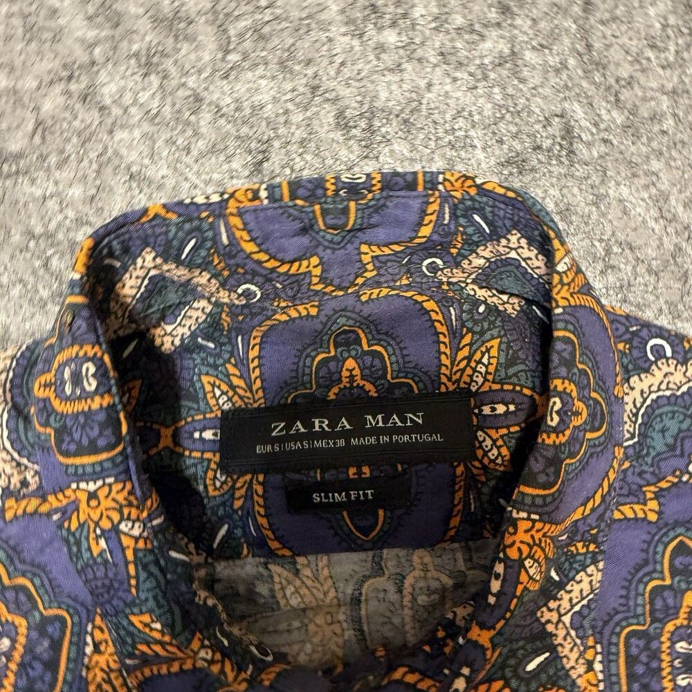 Zara Mens Paisley Shirt Size S Patchwork Floral Slim Fit Long Sleeve